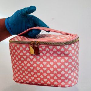 Clementine and Jane Heart Print Large Cosmetic Bag Case Pink 5.5x9 inches